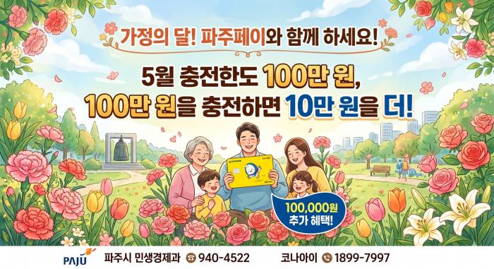파주시, 5월 한 달간 파주페이 충전한도 100만 원으로 상향