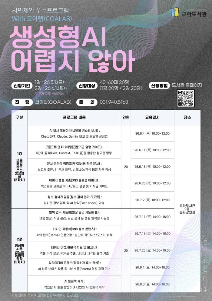 파주시 교하도서관, 청장년층을 위한 생성형 인공지능(AI) 활용 교육 운영