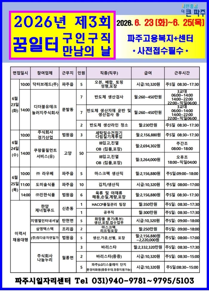 파주시, 2026년 제3회 ‘구인 구직 만남의 날’ 개최