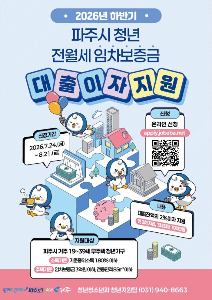 파주시, 청년 전월세 임차보증금 대출이자 연 최대 200만 원 지원